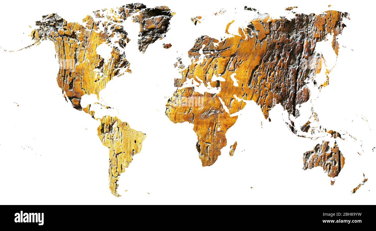 Carte du monde découpée en bois de grunge antique Banque D'Images