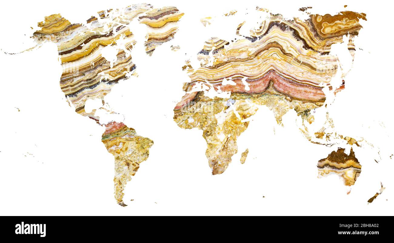 Carte du monde découpée en marbre élaboré Banque D'Images