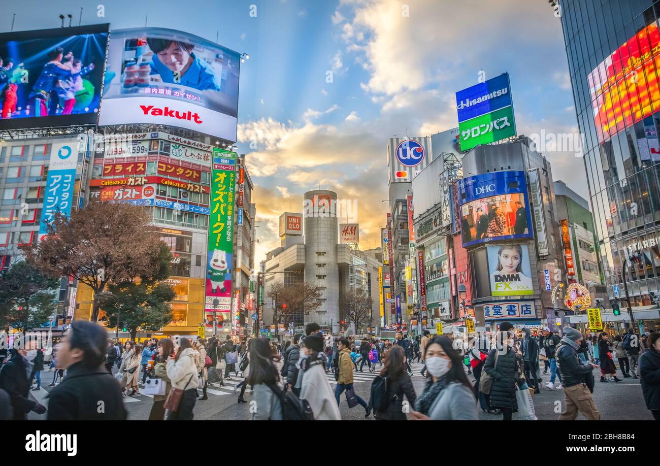 Le Japon, la ville de Tokyo, Shibuya District, Hachiko Crossing Banque D'Images