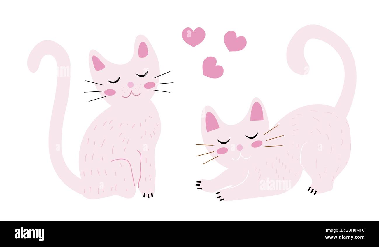 Les chats mignons sont à la main et à l'état plat. Les chatons sont petits. Illustration vectorielle Illustration de Vecteur