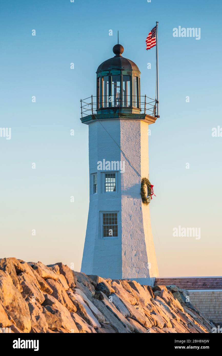 États-Unis, Nouvelle-Angleterre, Massachusetts, Scitate, phare de Ssituate, coucher de soleil Banque D'Images