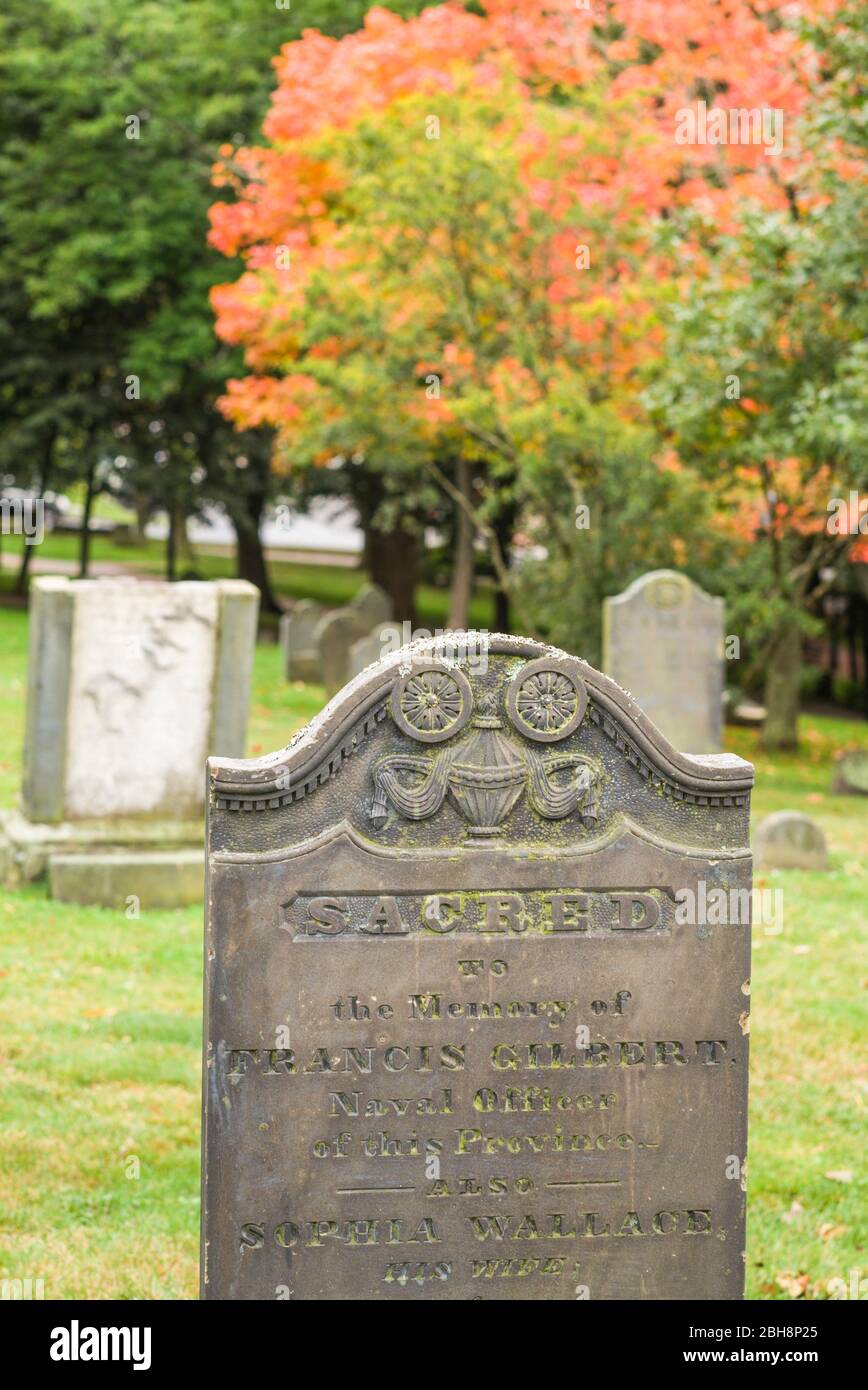 Canada, Nouveau-Brunswick, à Saint John, pierre tombale au cimetière des Loyalistes, le cimetière historique datant de 1784 Banque D'Images