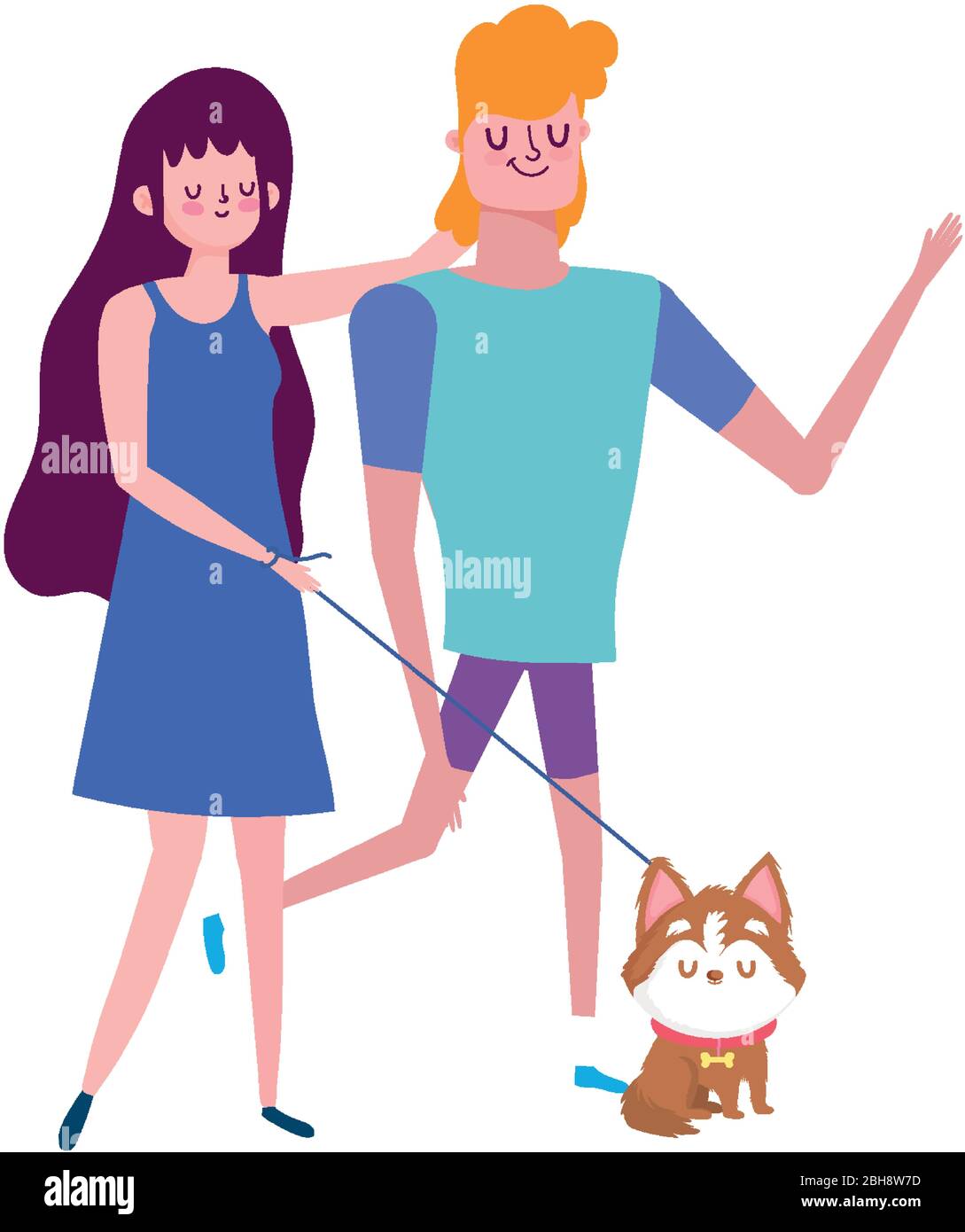 jeune couple marchant avec peu de chien isolé illustration vectorielle de conception Illustration de Vecteur