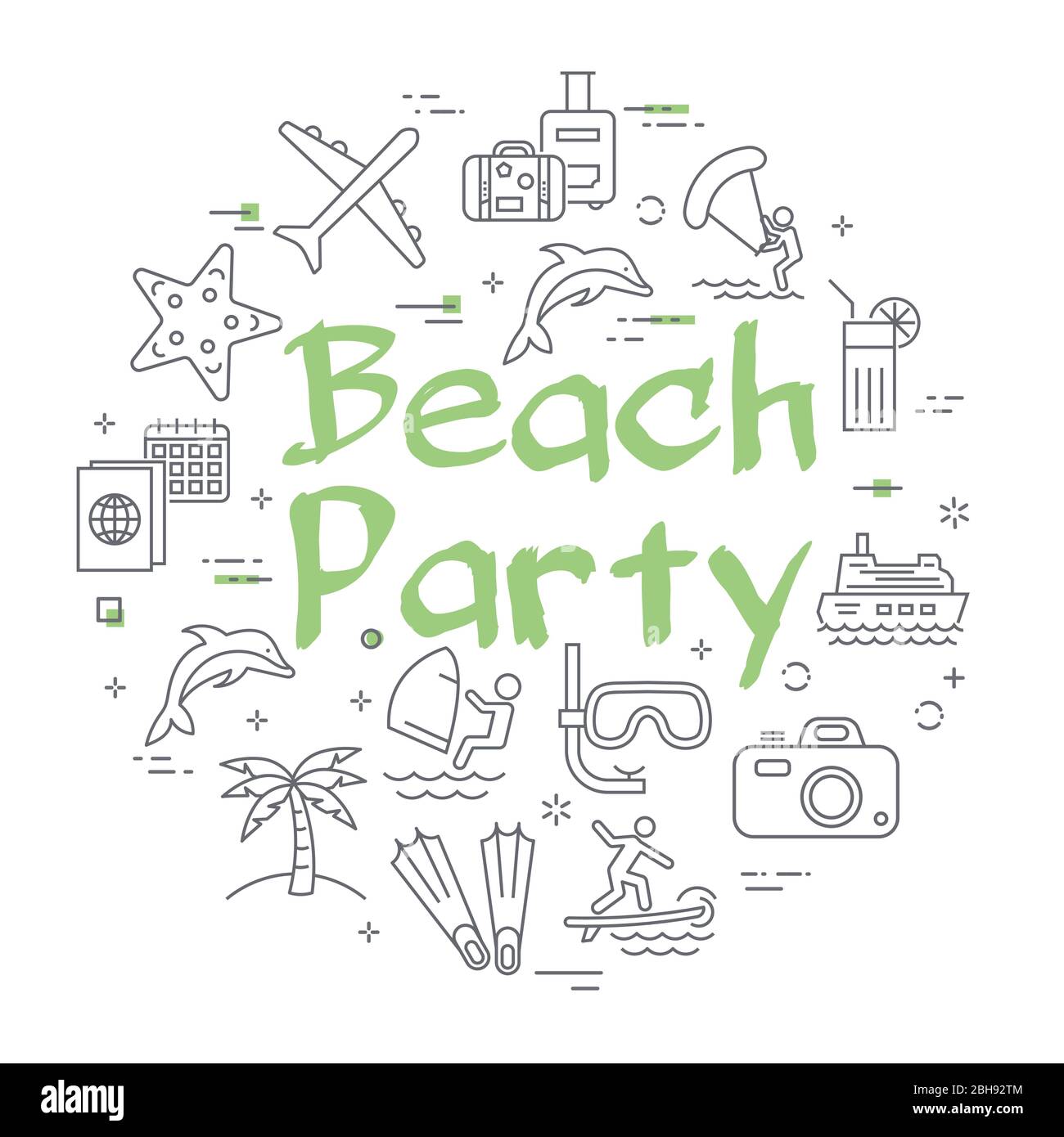 Concept linéaire vectoriel de concept d'été - Beach Party Illustration de Vecteur