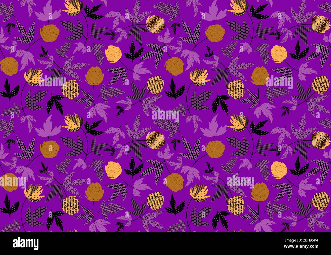 Fleurs sur fond violet foncé. Motif fleuri sans couture pour l'été. Patch illustration vectorielle pour wrapper, tissu, linge Illustration de Vecteur