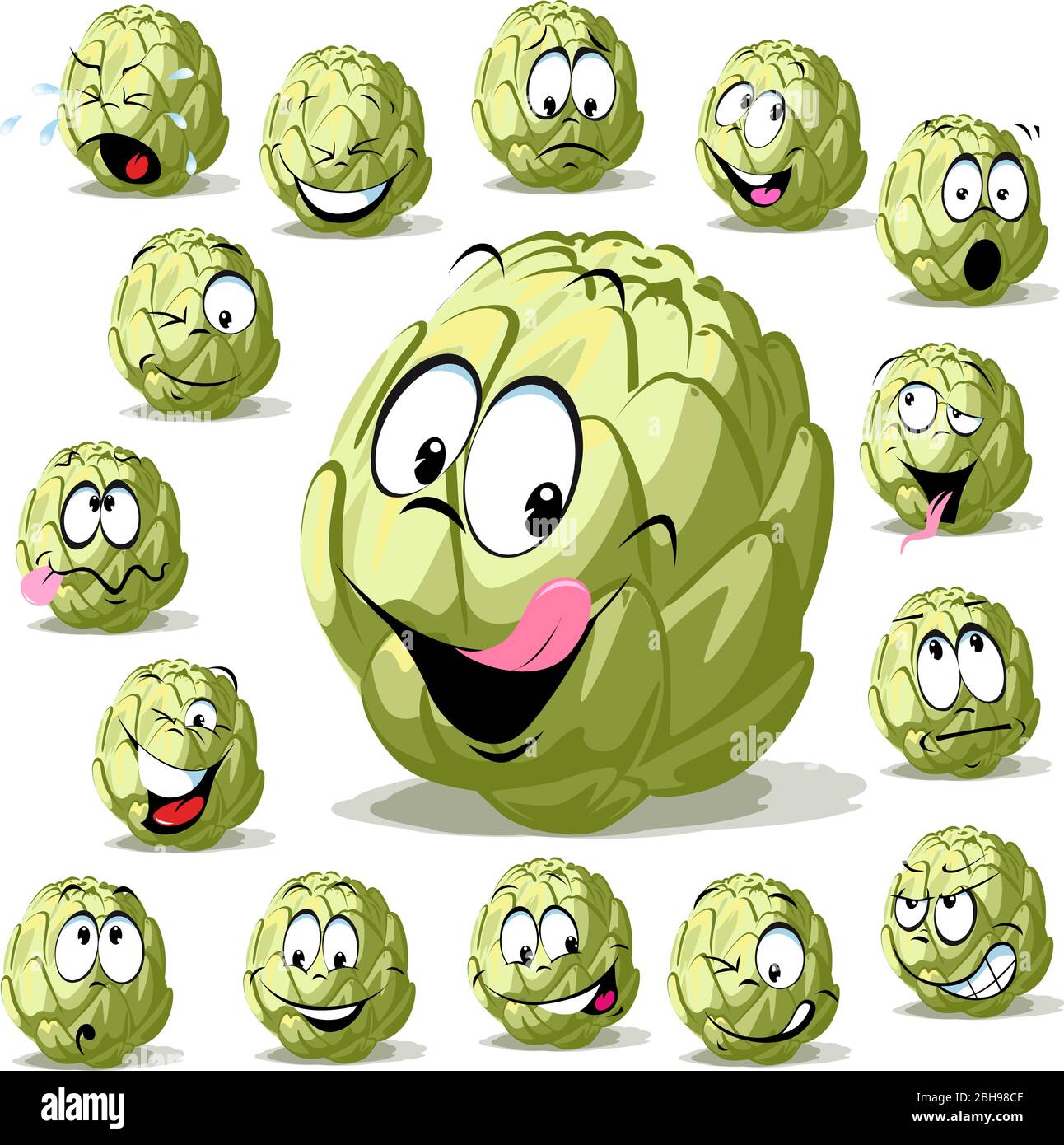 vert artichaut dessin animé drôle de légumes de caractère isolé sur blanc Illustration de Vecteur