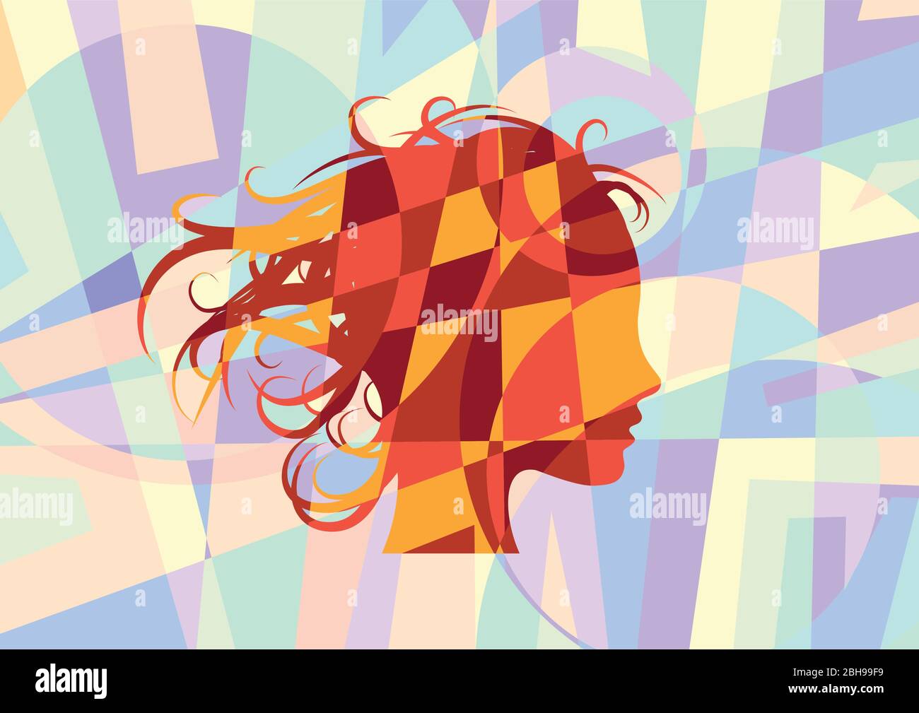 Vecteur signe cheveux de beauté, fille dans le vent. Fond géométrique abstrait et puzzle Illustration de Vecteur