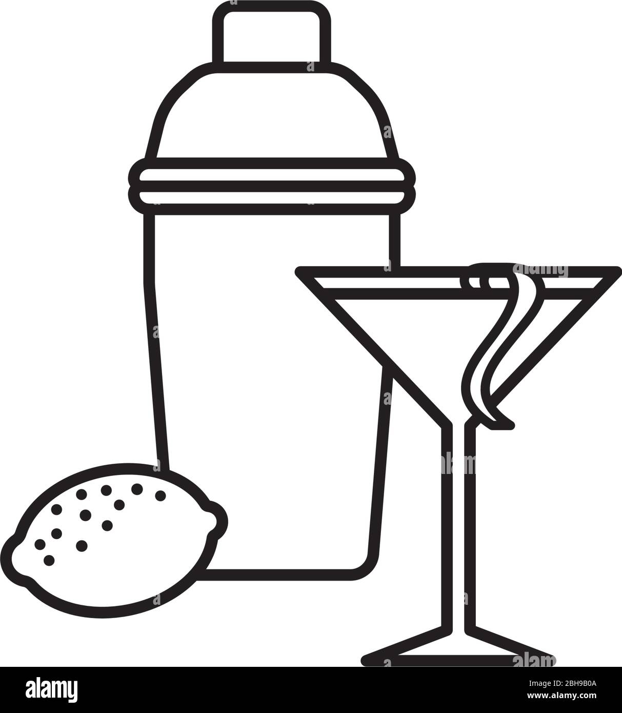 Cocktail cosmopolite, shaker et icône de ligne vectorielle citron. Célèbre symbole de l'outloine de boisson alcoolisée Illustration de Vecteur