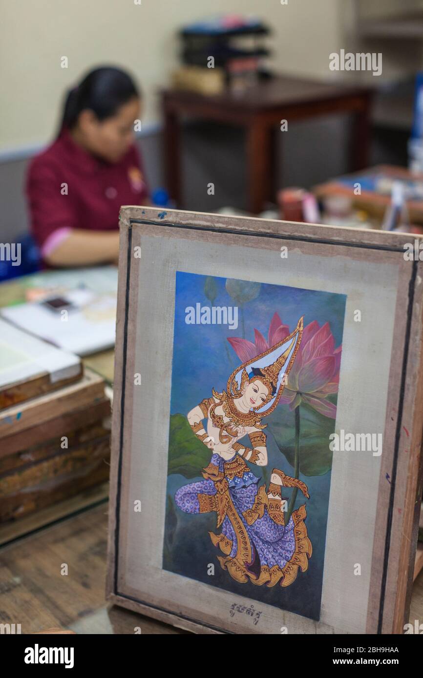 Cambodge, Siem Reap, Artisans Angkor, atelier d'artisanat traditionnel, peinture, pas de rejets Banque D'Images