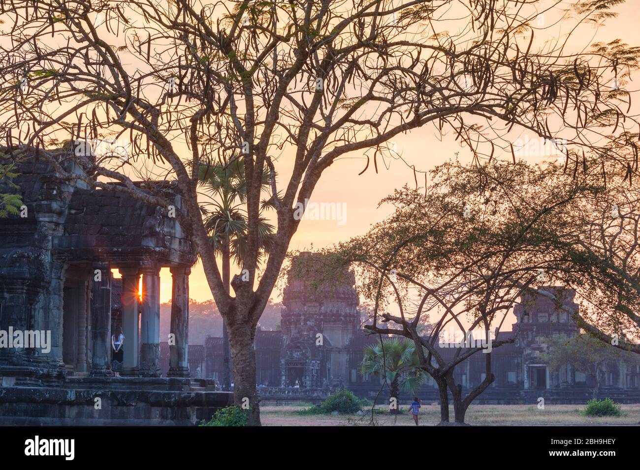 Cambodge, Angkor, Angkor Wat, coucher de la lumière Banque D'Images