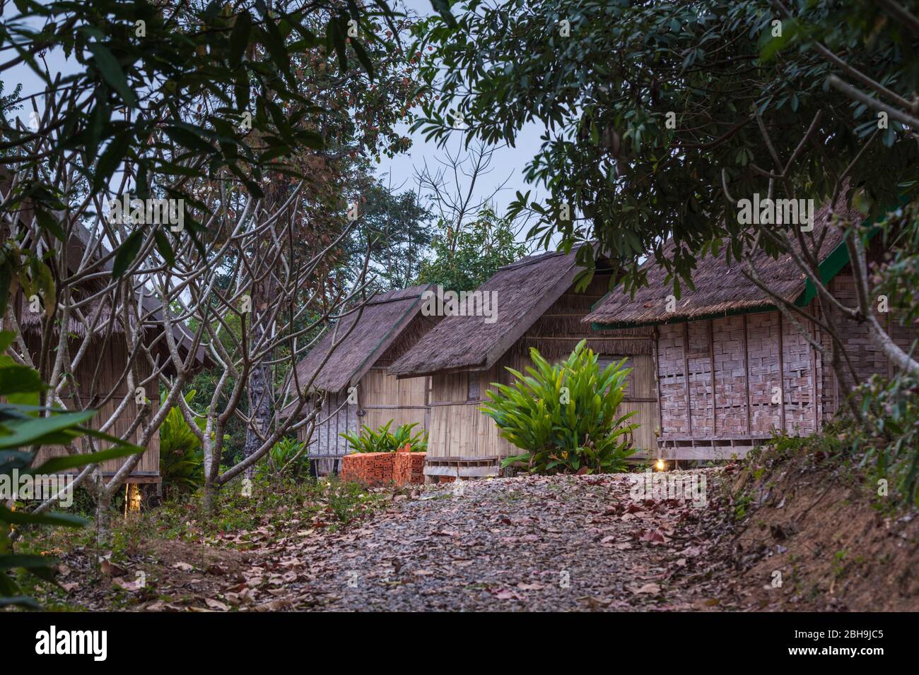 Laos, Sainyabuli, Elephant conservation Center, ECC village, huts pour les visiteurs, ER Banque D'Images