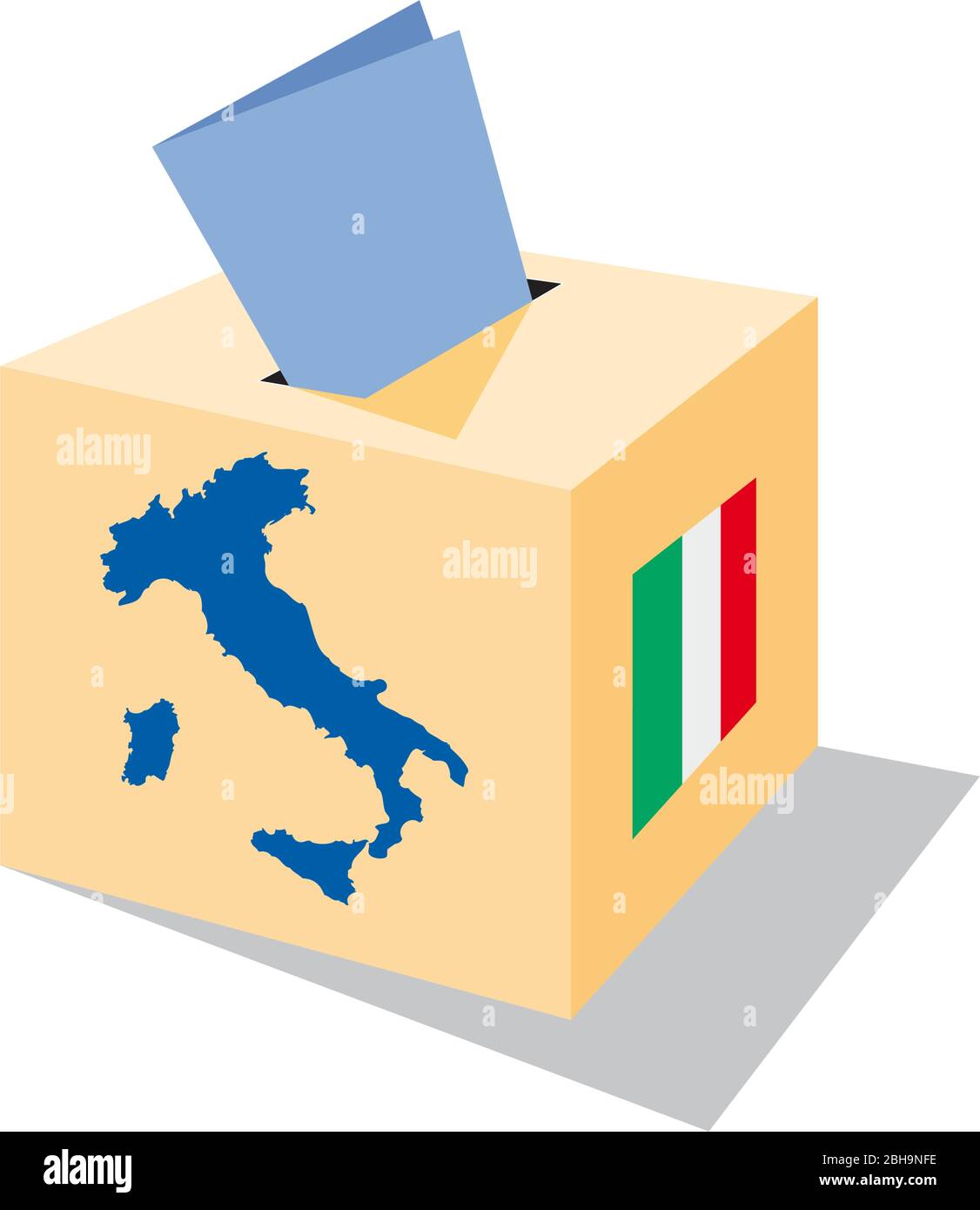 Vote en Italie; élections politiques italiennes. Urne et bulletin de vote. Box avec drapeau italien et carte Illustration de Vecteur