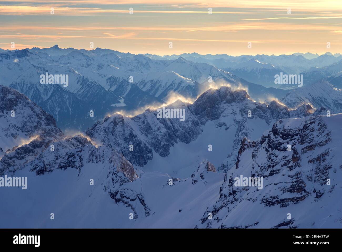 Hiver, Zugspitze, Sturm, Aussicht, Garmisch-Partenkirchen, Bavière, Allemagne, Europe Banque D'Images