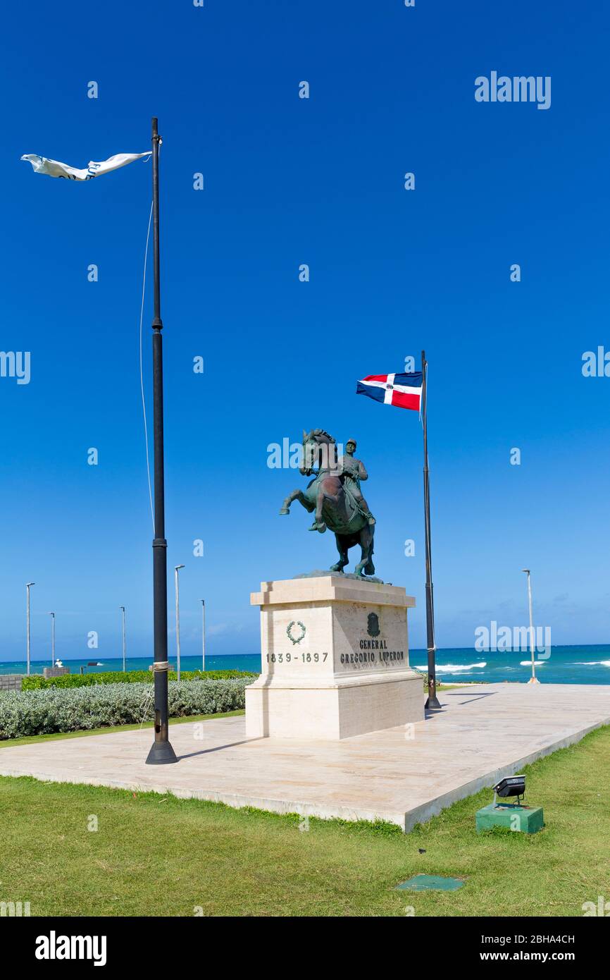 Reiterstatue von General Gregorio Luperón, 1839-1897, Militär und Staatsführer, Festung, Fortaleza San Felipe , Puerto Plata, Dominikanische Republik, Banque D'Images