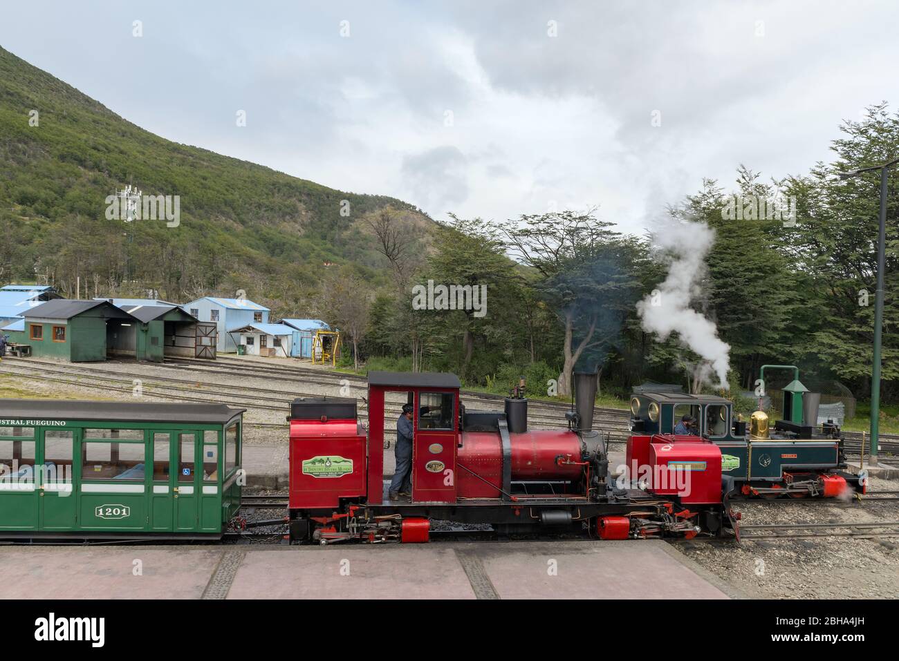 Train de la fin de la gare mondiale, Tierra del Fuego, Argentine Banque D'Images