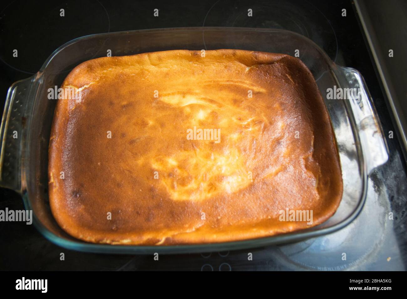 Vue de dessus d'une texture de gâteau au fromage cuit Banque D'Images