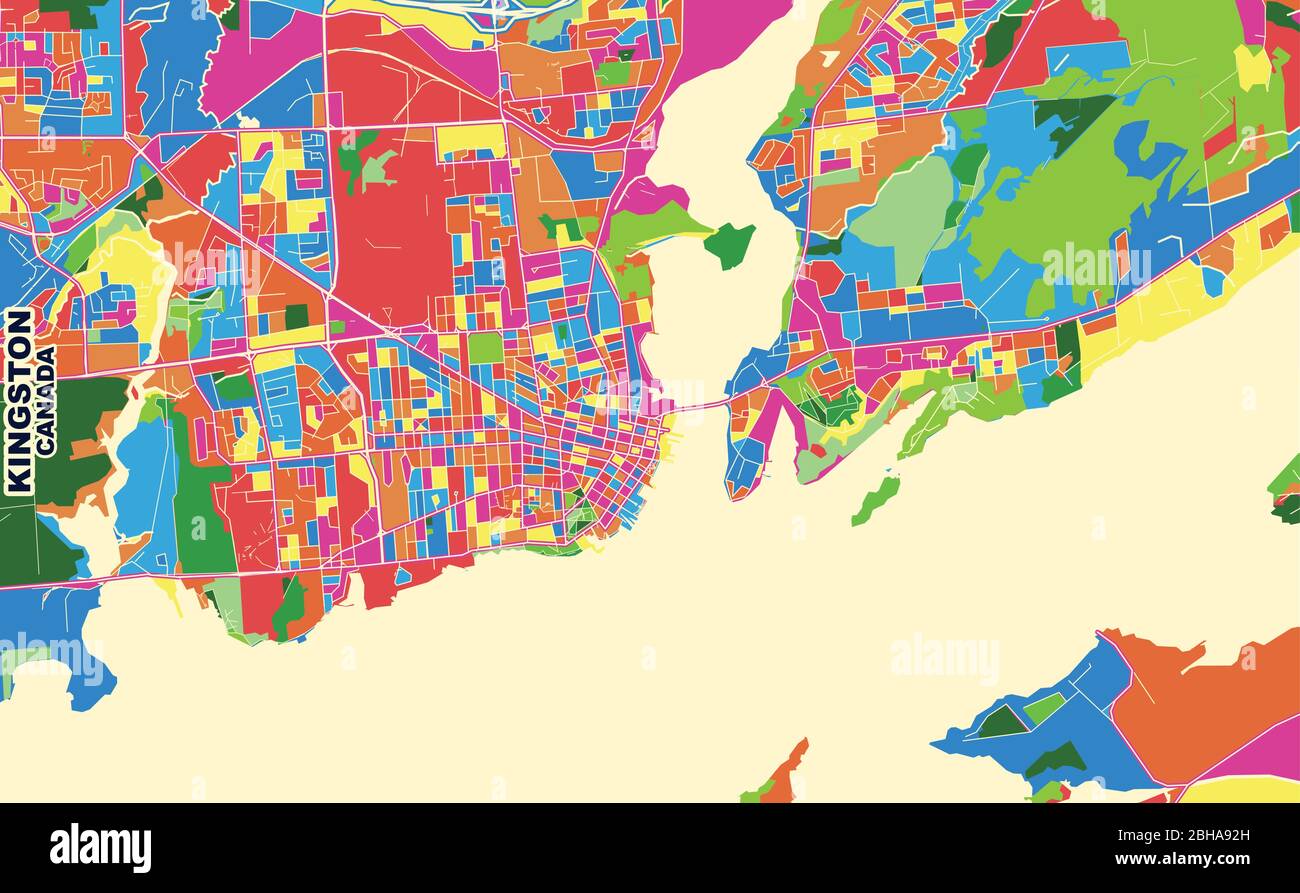 Carte vectorielle colorée de Kingston, Ontario, Canada. Modèle de plan artistique pour l'impression automatique d'œuvres d'art murales au format paysage. Illustration de Vecteur