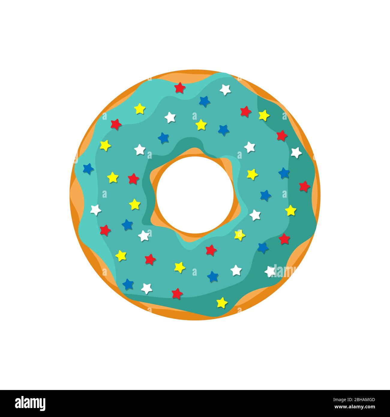 Turquoise couleur de dessin animé savoureux beignet isolé sur fond blanc. Vue sur le dessus de la boulangerie avec beignets vitrés pour la décoration du café à gâteaux ou la conception du menu. Illustration vectorielle plate Illustration de Vecteur