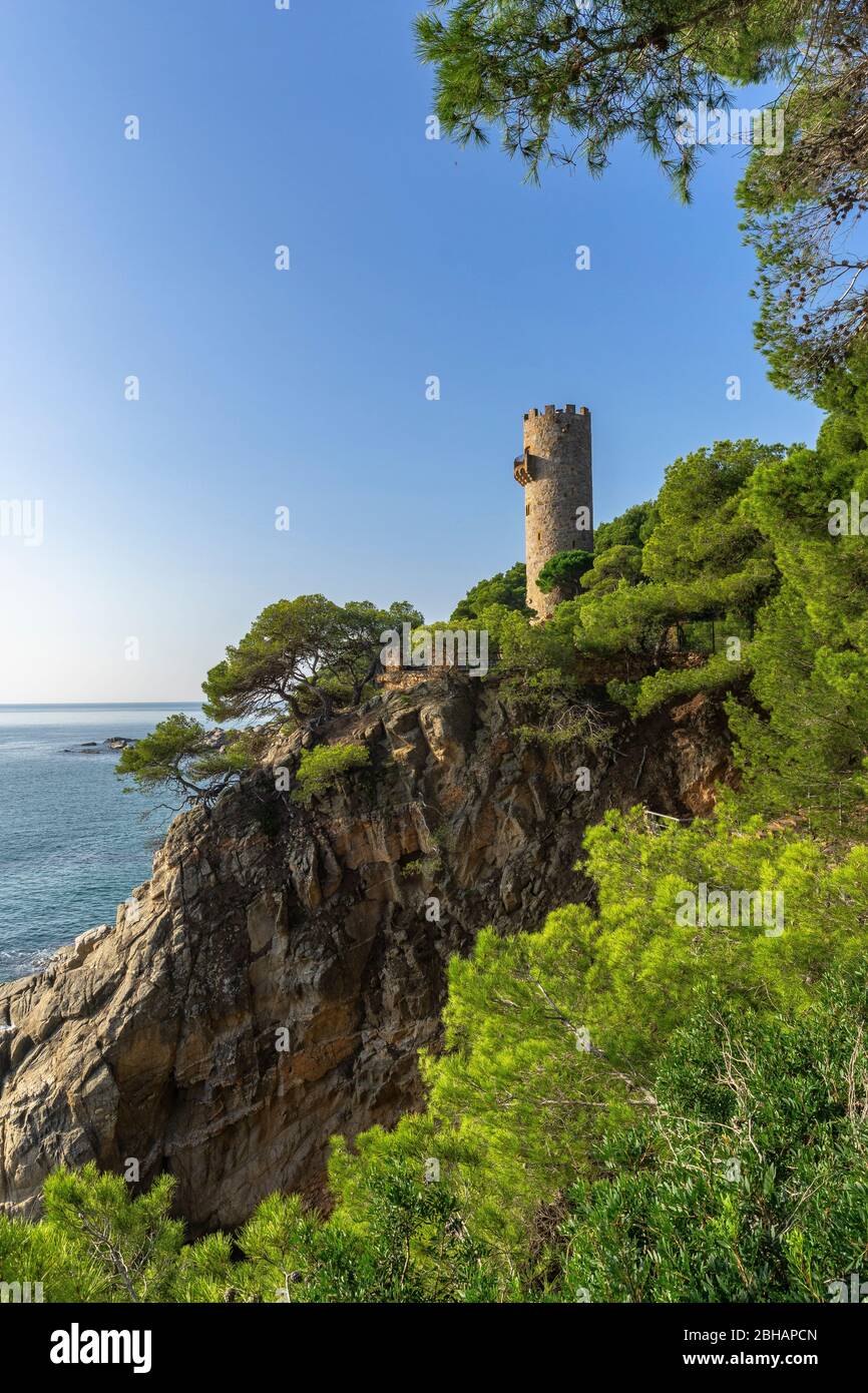 Europe, Espagne, Catalogne, Costa Brava, Tour de guet Torre de Colomina près de Palamós Banque D'Images