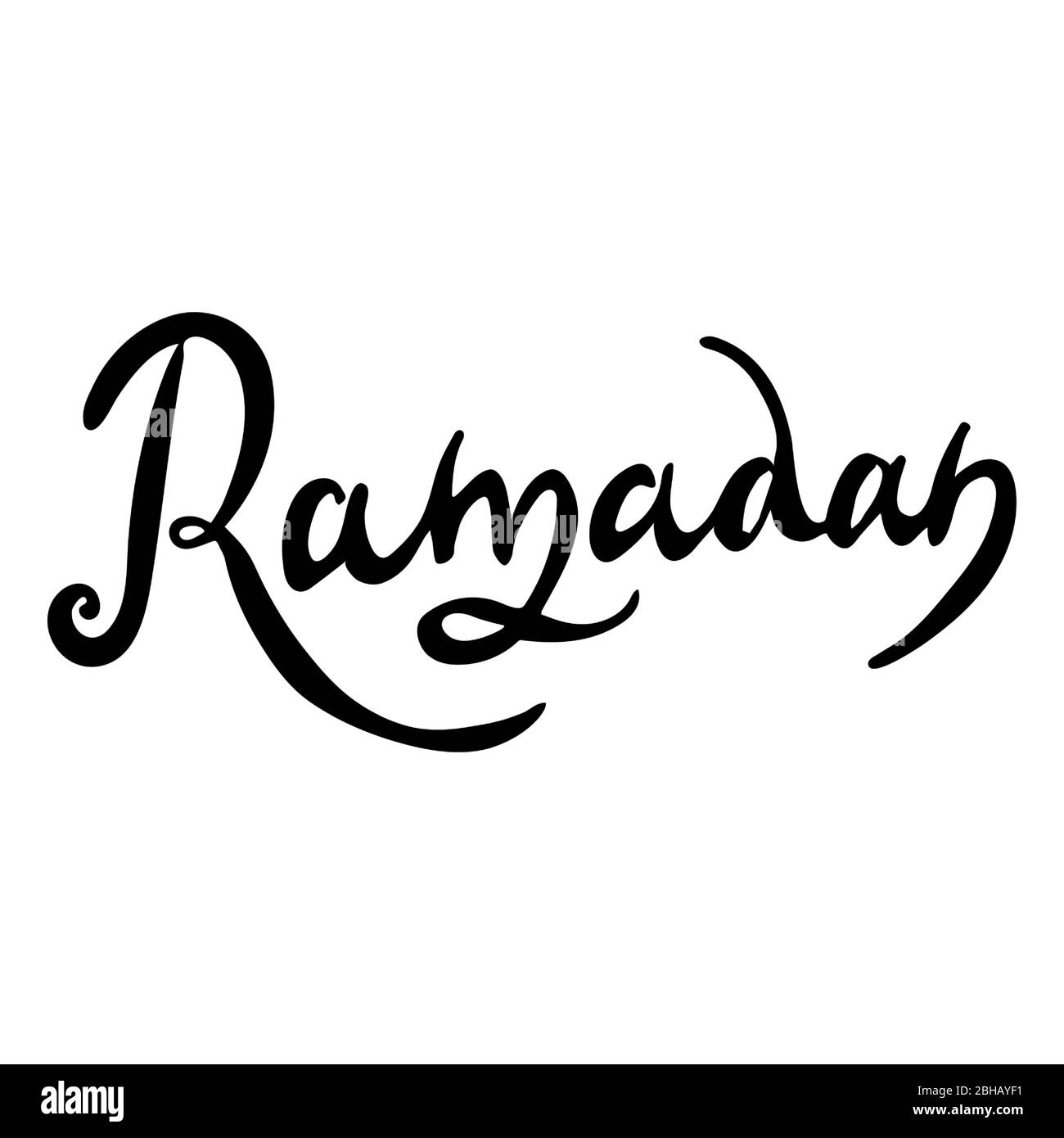 Ramadam lettrage manuel, la calligraphie de pinceau de vacances musulmane, isolée sur fond blanc. Illustration de Vecteur