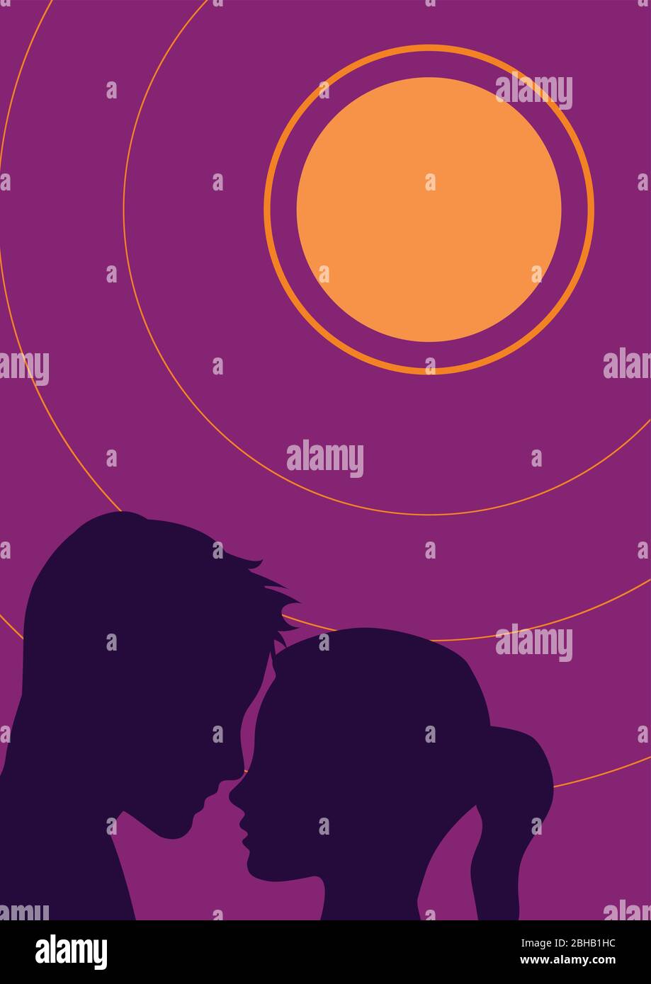 Amants, vector illustration. Silhouette de l'homme et la femme à un coucher de soleil Illustration de Vecteur
