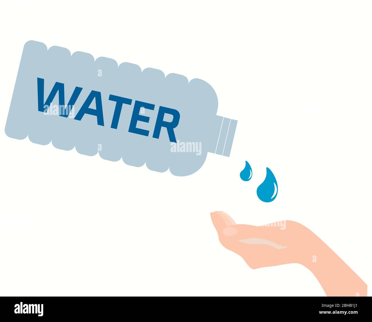 Bouteille d'eau et main avec gouttes Illustration de Vecteur
