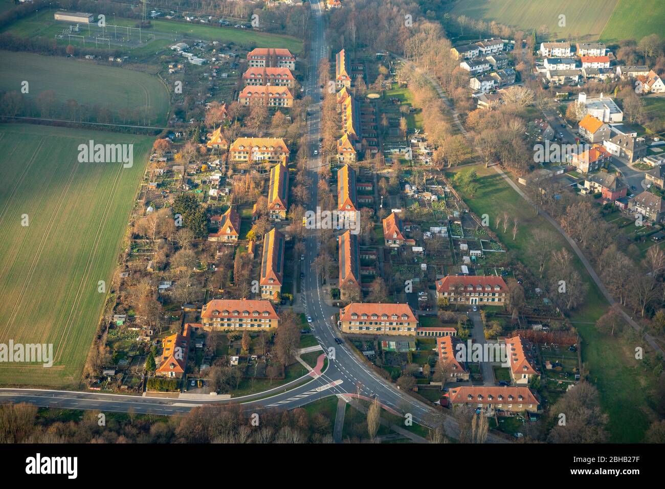 Exploitation minière Vogelsang, colonie de Miners, Hamm, région de la Ruhr, Rhénanie-du-Nord-Westphalie, Allemagne Banque D'Images