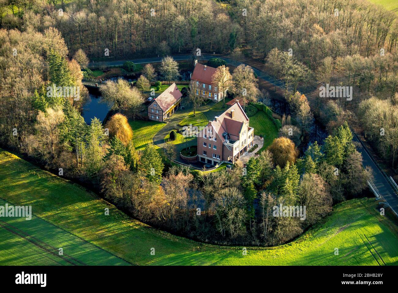 Vue aérienne, château d'eau Bisping, Rinkerode, Altendorf, Drensteinfurt, Münsterland, Rhénanie-du-Nord-Westphalie, Allemagne Banque D'Images