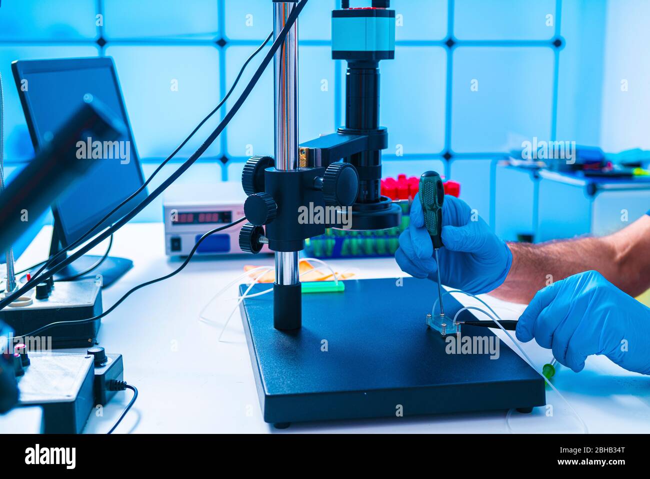 Développement d'organe sur puce. Il s'agit d'un dispositif microfluidique qui simule les organes biologiques. Banque D'Images