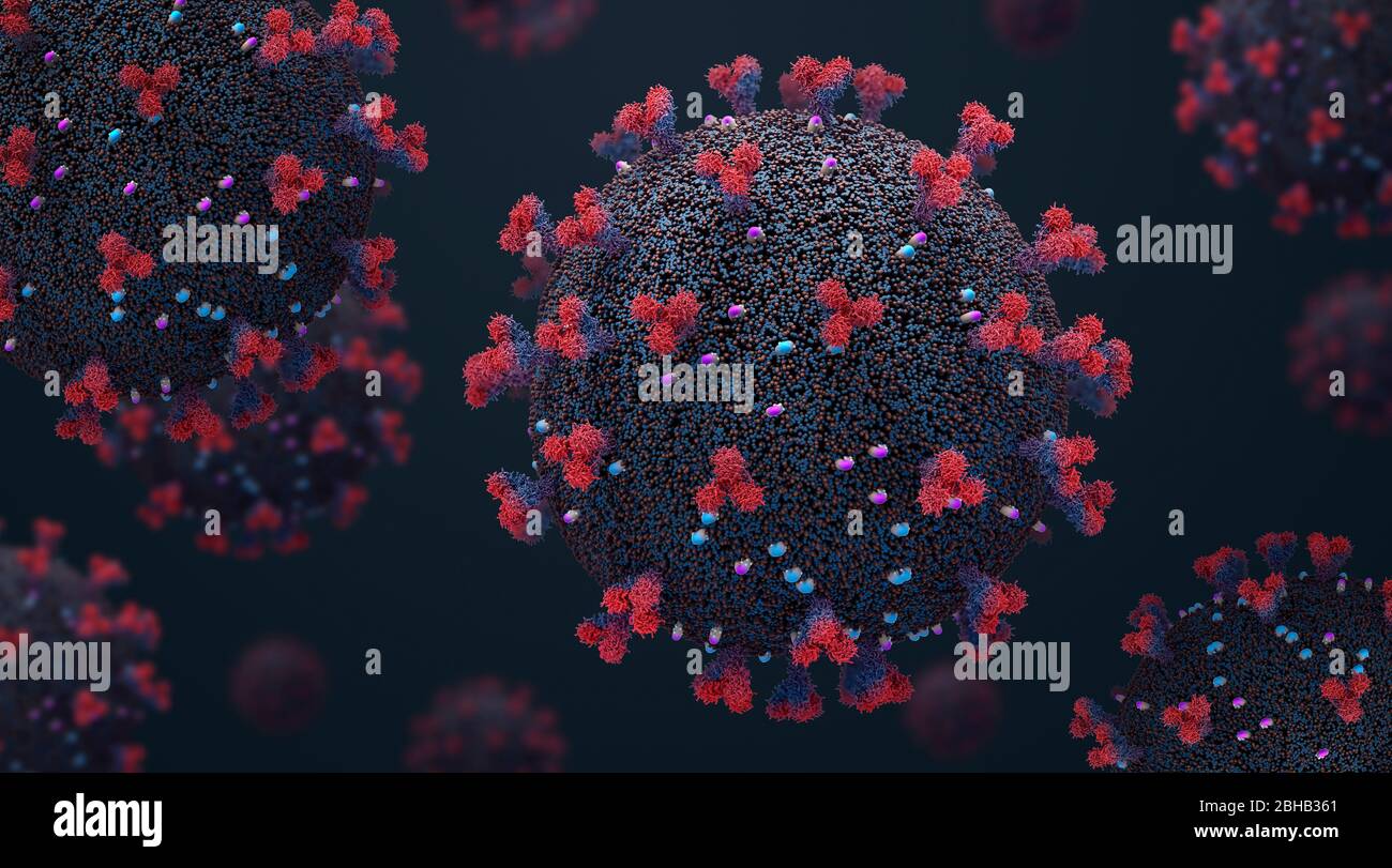 Virus du SRAS, illustration tridimensionnelle. Banque D'Images