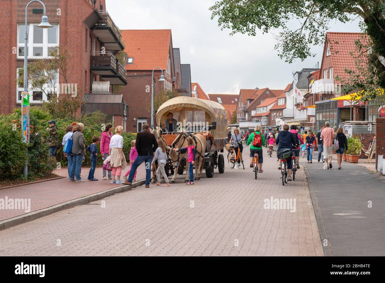 L'Allemagne, la Basse-Saxe, l'Ostfriesland, le Juist, la voiture à cheval et le vélo sont les principaux moyens de transport de l'île. Banque D'Images