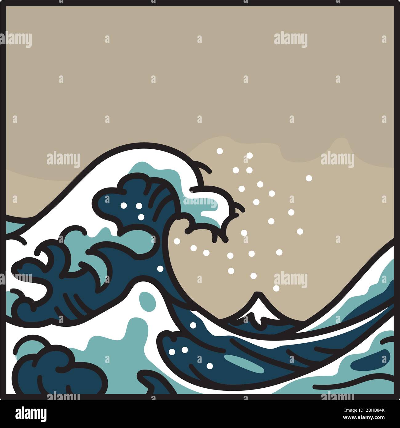 Great Wave Off Kanagawa, chef-d'œuvre de Hokusai, illustration vectorielle de style dessin animé isolée sur blanc. Illustration de Vecteur