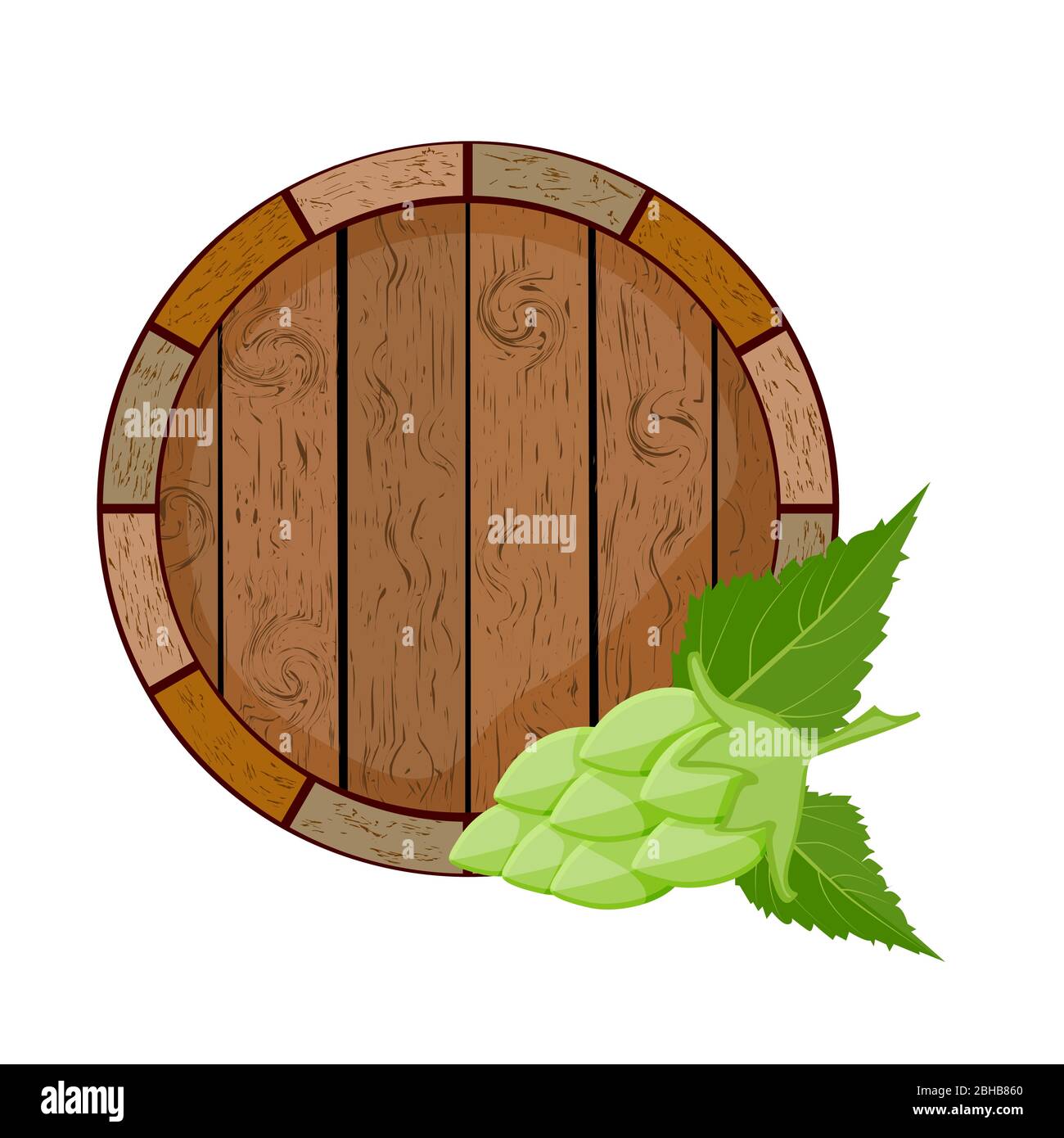 Houblon et canon isolés sur fond blanc. Contenant de bière, de vin ou de chêne whisky. Bières artisanales, menu pub, oktoberfest, étiquette ou design d'icône. Vecteur Illustration de Vecteur