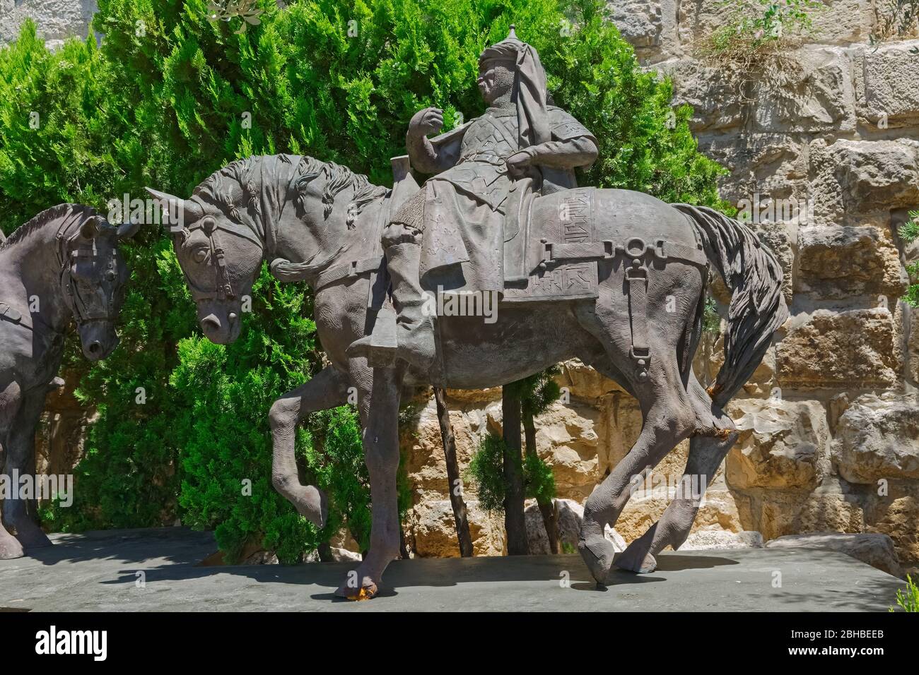 Saladin et Richard la statue équestre de Lionheart dans la vieille Jérusalem Banque D'Images