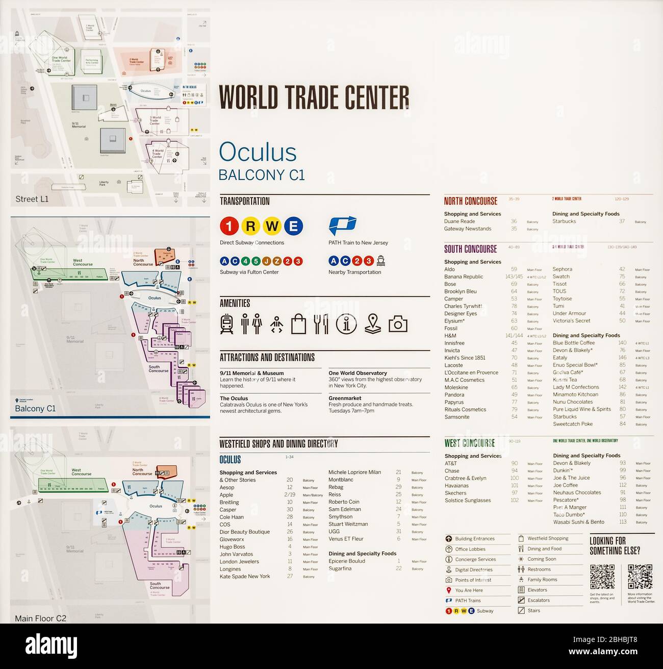 Carte de toutes les zones d'Oculus, World Trade Center, New York City Banque D'Images
