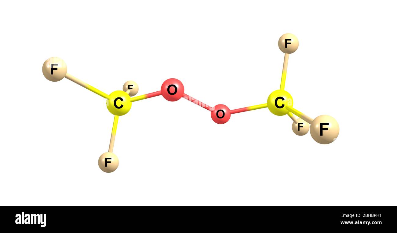 Le Bistrifluorométhylperoxyde ou le BTP est un dérivé du fluorocarbone. C'est un bon initiateur pour la polymérisation des molécules insaturées de type éthylène. Banque D'Images