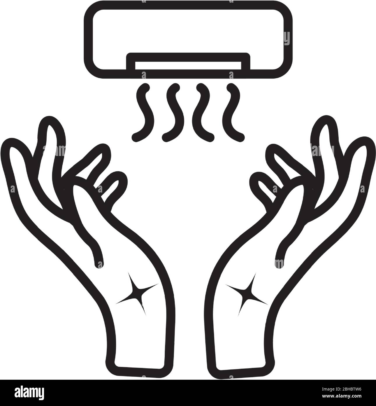 sèche-mains et mains propres sur fond blanc, style de couleur de ligne, illustration vectorielle Illustration de Vecteur