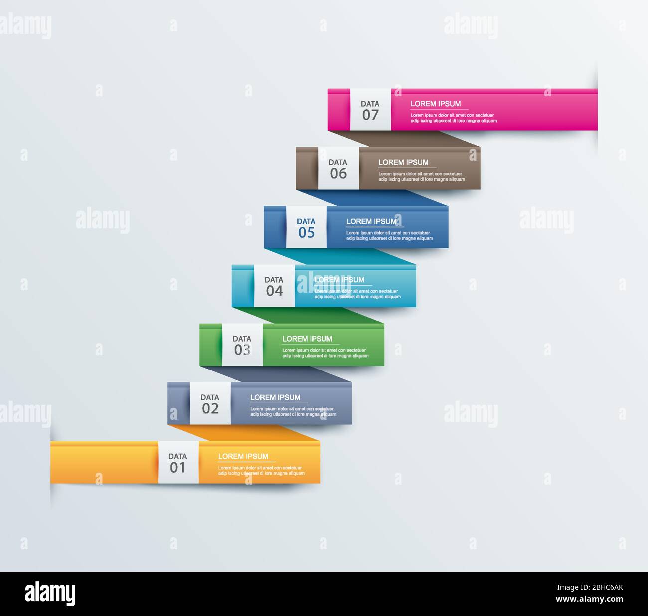 7 étape de données infographics timeline tab modèle d'index papier. Illustration vectorielle arrière-plan abstrait. Peut être utilisé pour la mise en page du flux de travail, la bannière, le web desi Illustration de Vecteur