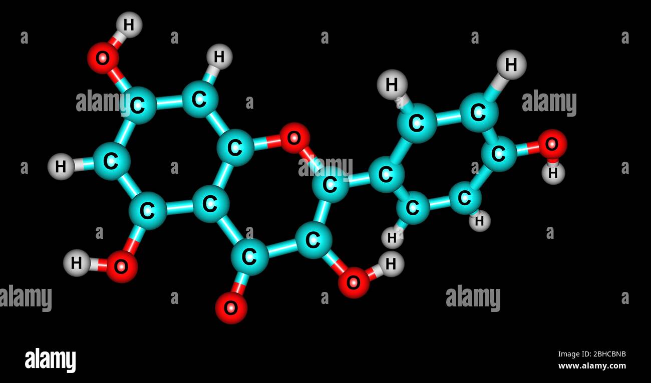 Le kaempferol est un flavonol naturel, un type de flavonoïdes, présent dans une variété de plantes. illustration tridimensionnelle Banque D'Images