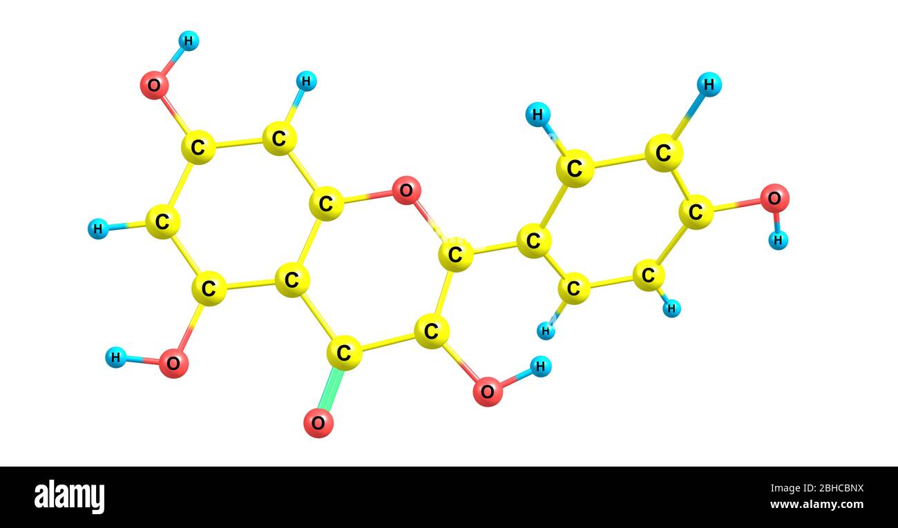 Le kaempferol est un flavonol naturel, un type de flavonoïdes, présent dans une variété de plantes. illustration tridimensionnelle Banque D'Images