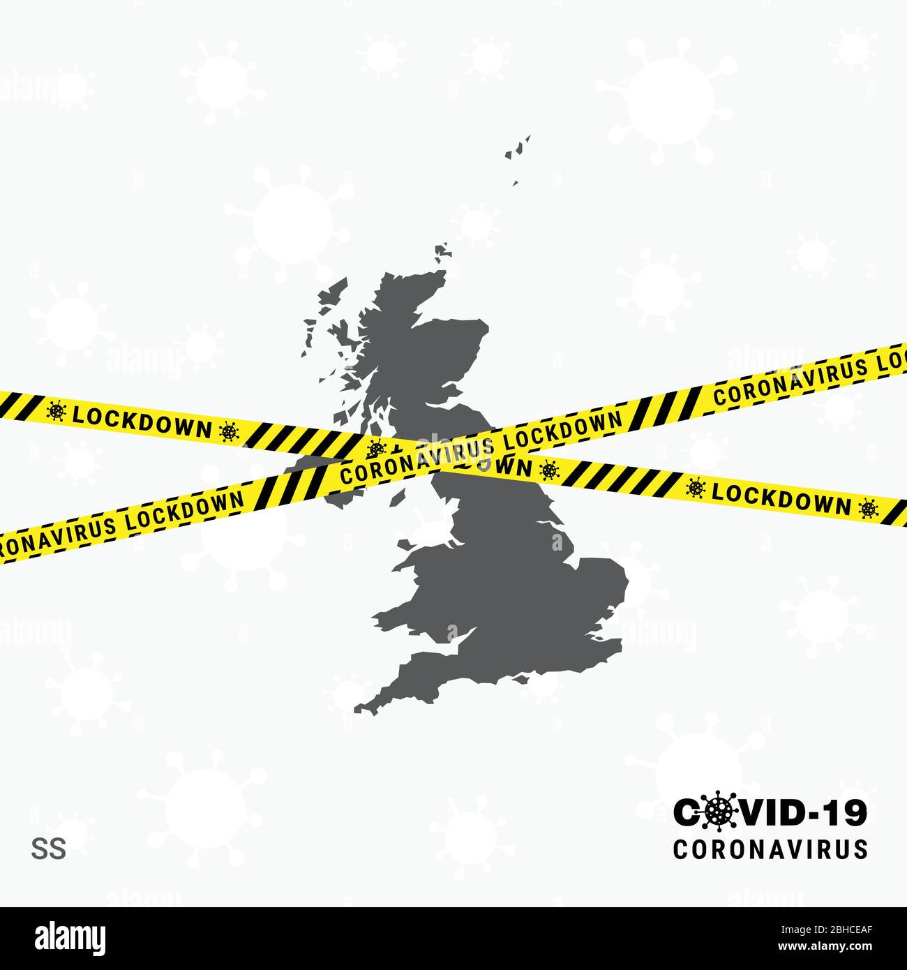 Carte de Royaume-Uni modèle de verrouillage pour la pandémie de coronavirus pour la transmission du virus STOP. Modèle de sensibilisation COVID 19 Illustration de Vecteur