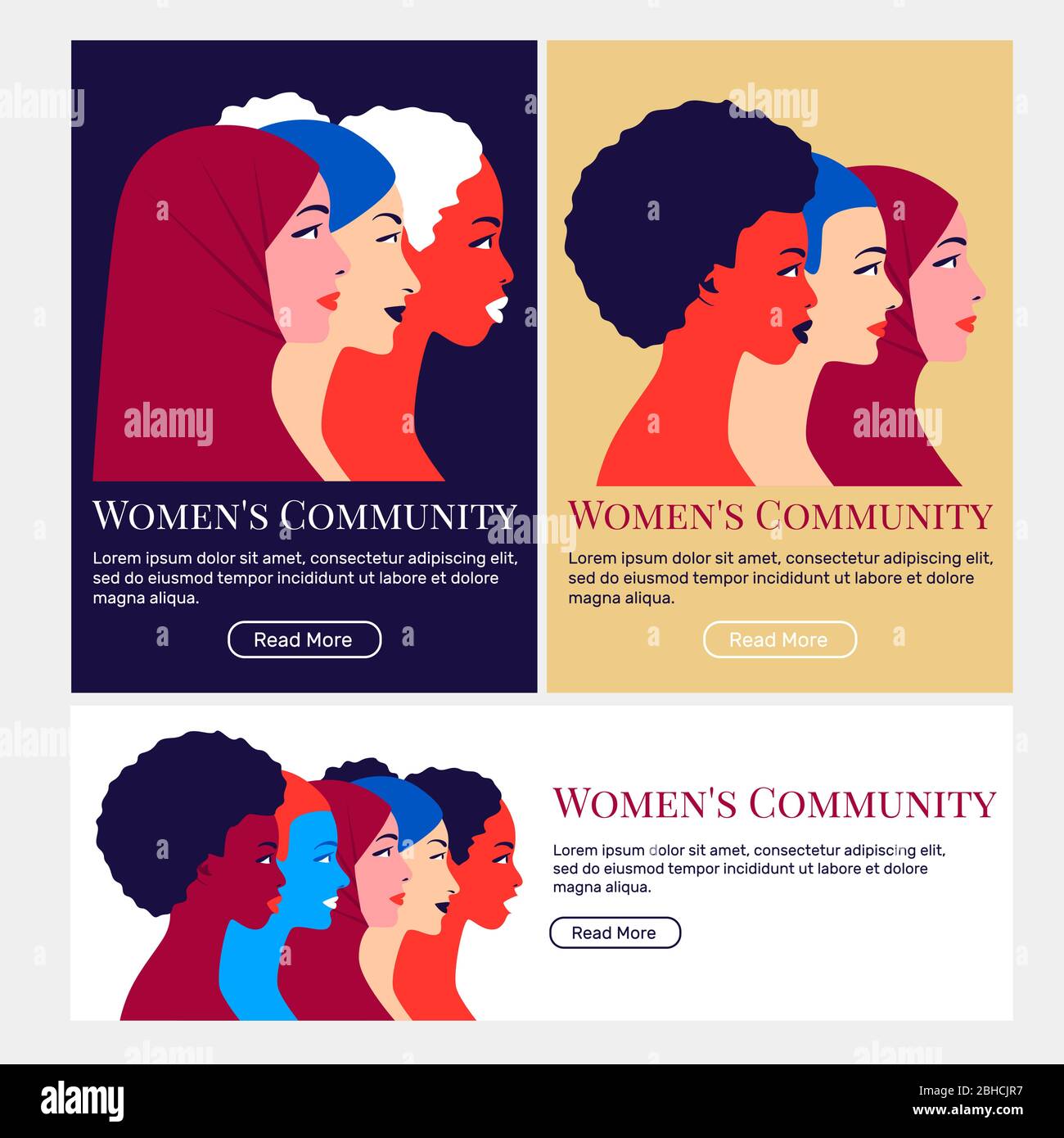 Communauté des femmes. Profil des jeunes femmes multiethniques Illustration de Vecteur