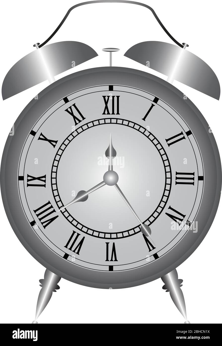 Ancienne horloge rétro design vectoriel, avec alarme et poignée, acier métallique carcas, conçu avec jambes Illustration de Vecteur