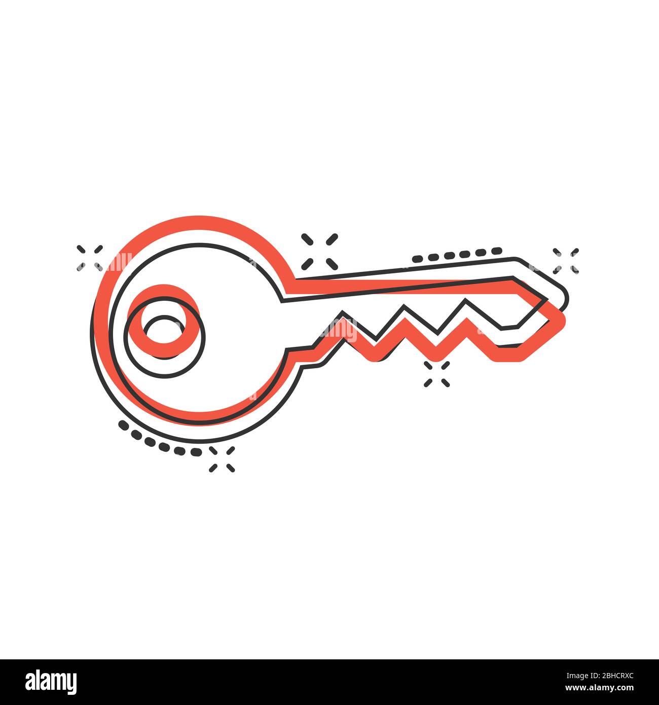 Icône clé en style comique. Illustration vectorielle de dessin animé par mot de passe sur fond blanc isolé. Concept commercial Access Splash Effect. Illustration de Vecteur