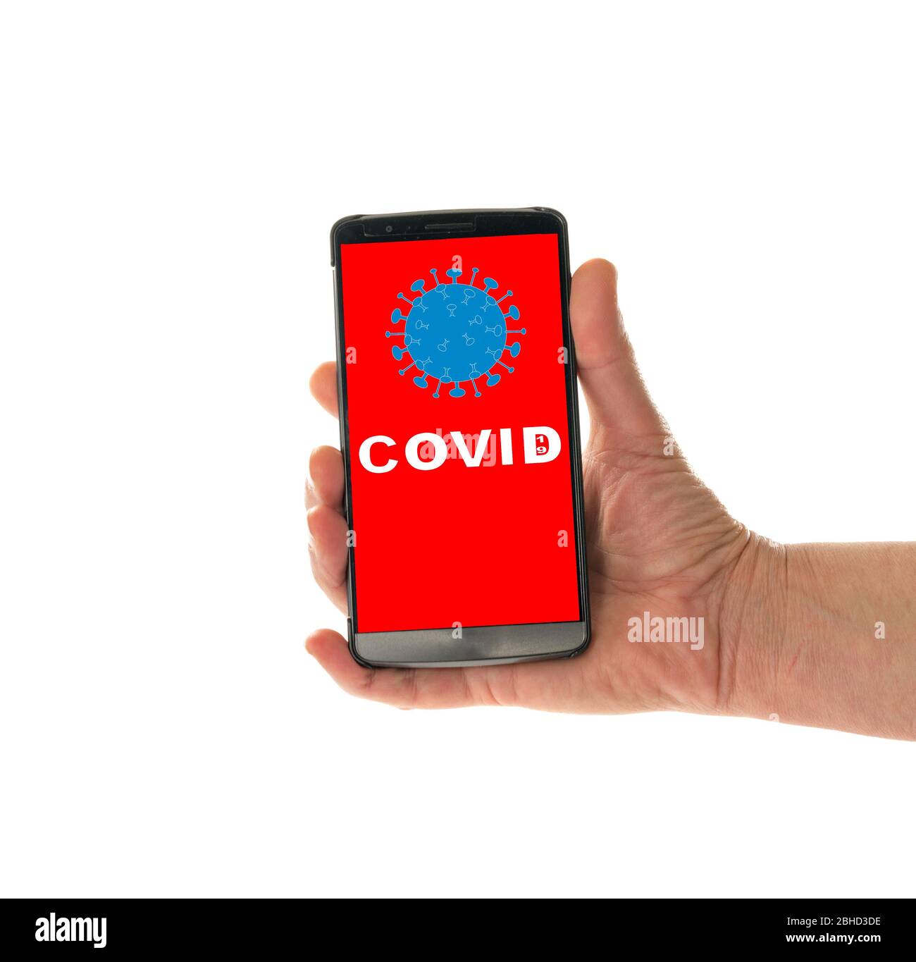 main féminine avec téléphone mobile iwith the app pour vérifier corona oui ou non Banque D'Images
