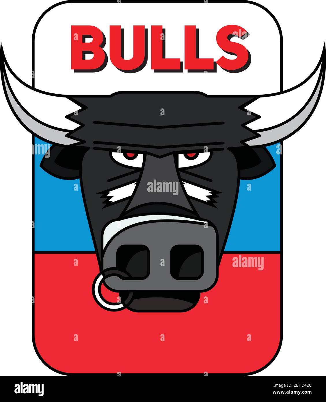 Logo d'une équipe de sport. un taureau avec une bague de nez. Illustration de Vecteur