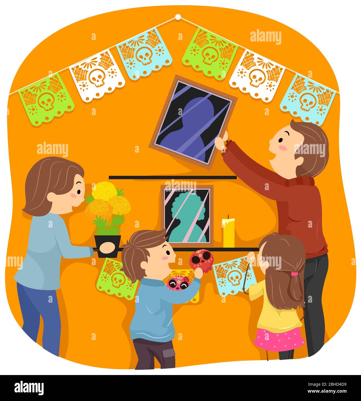 Illustration de la famille de Maréces de Maréces pour la célébration de la Journée des morts Banque D'Images