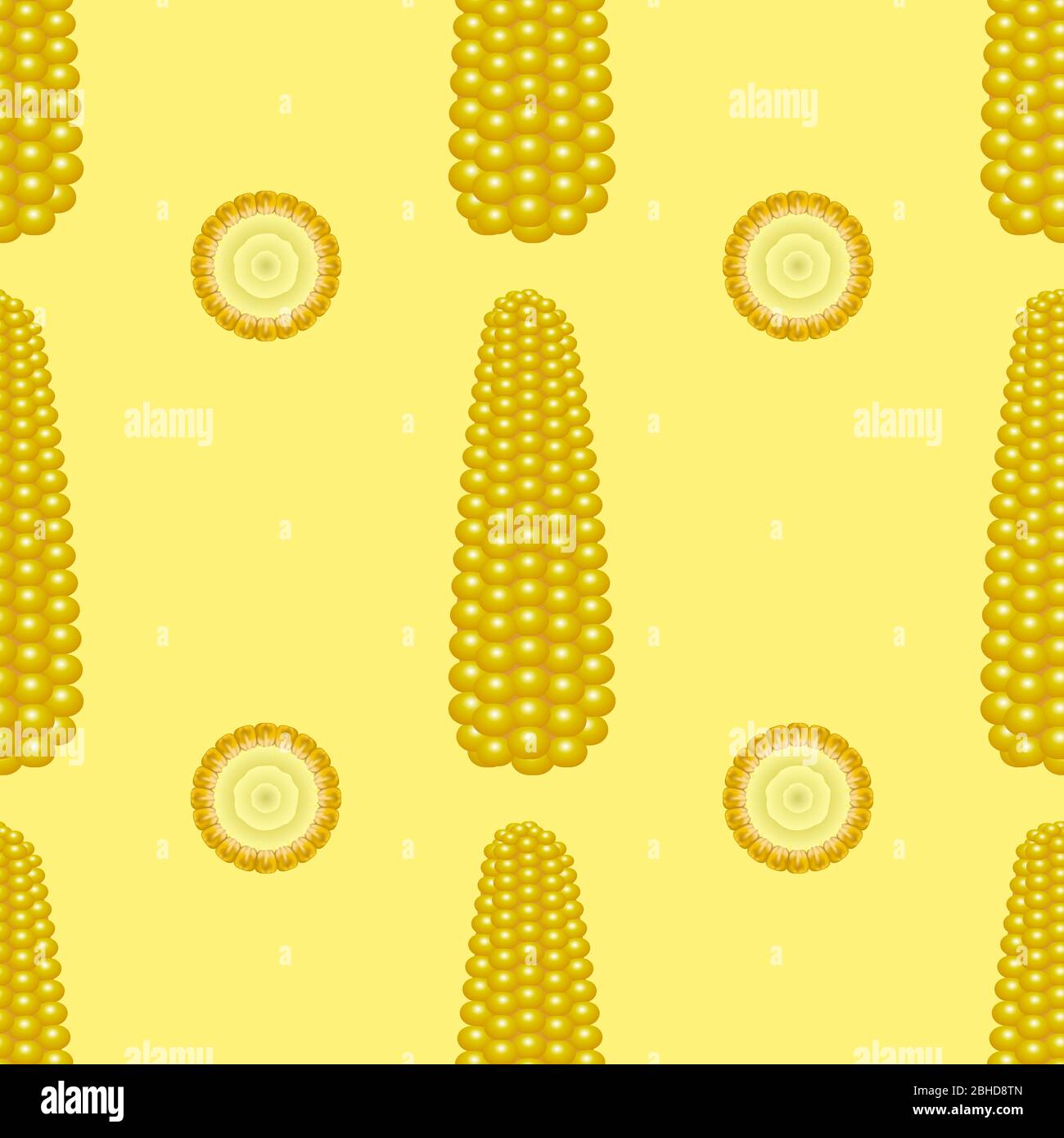 Motif de maïs frais jaune biologique. Fond de la nourriture douce d'or naturel. Texture végétarienne du maïs-Sweetcorn. Graines ornement. Illustration de Vecteur