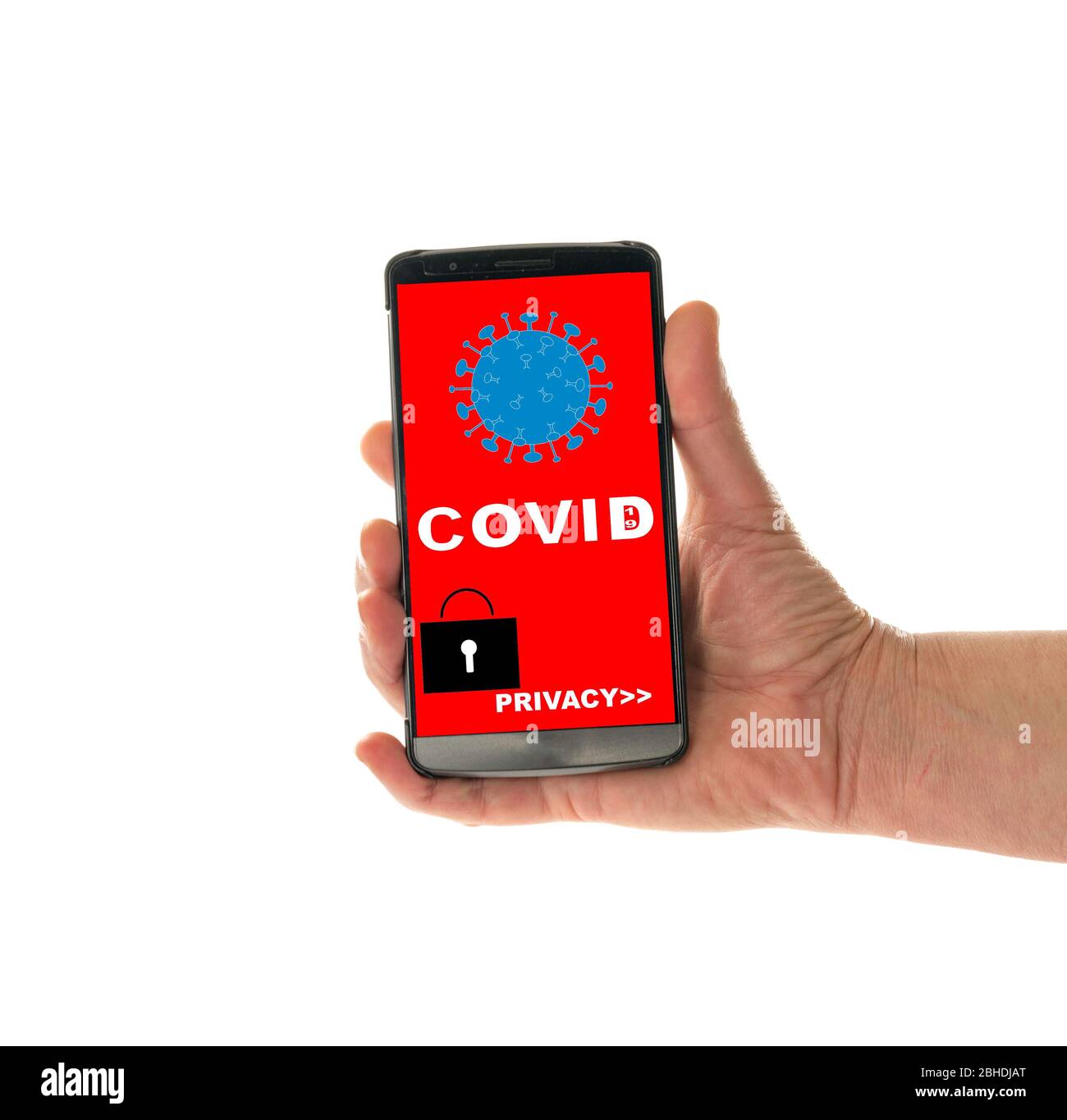 main féminine avec téléphone mobile iwith the app pour vérifier corona oui ou non Banque D'Images