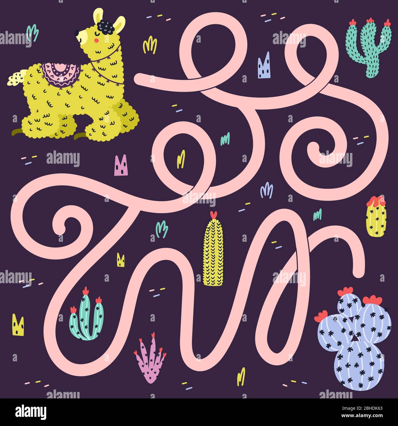Aidez llama à trouver le chemin vers le cactus. Jeu de labyrinthe drôle Illustration de Vecteur